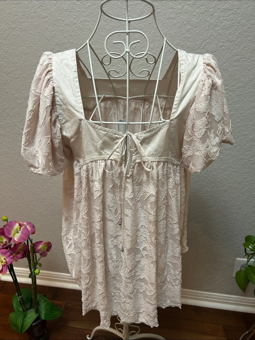 Women's Lace Overlay Puff-Sleeve Top in Light Blush by Free People S